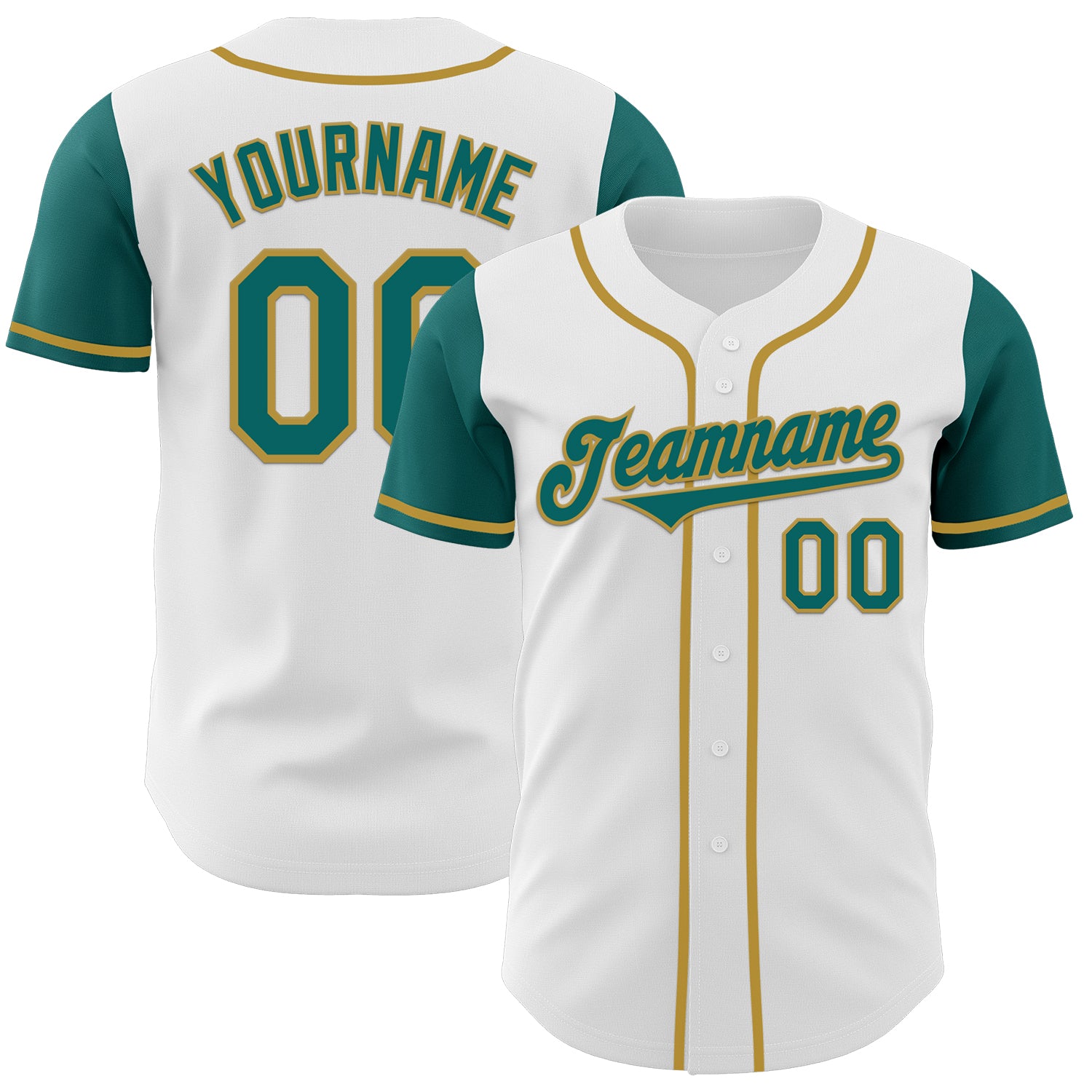 Jerseytrend White Teal Old Gold Two Tone Personalized Baseball Jersey For Fans