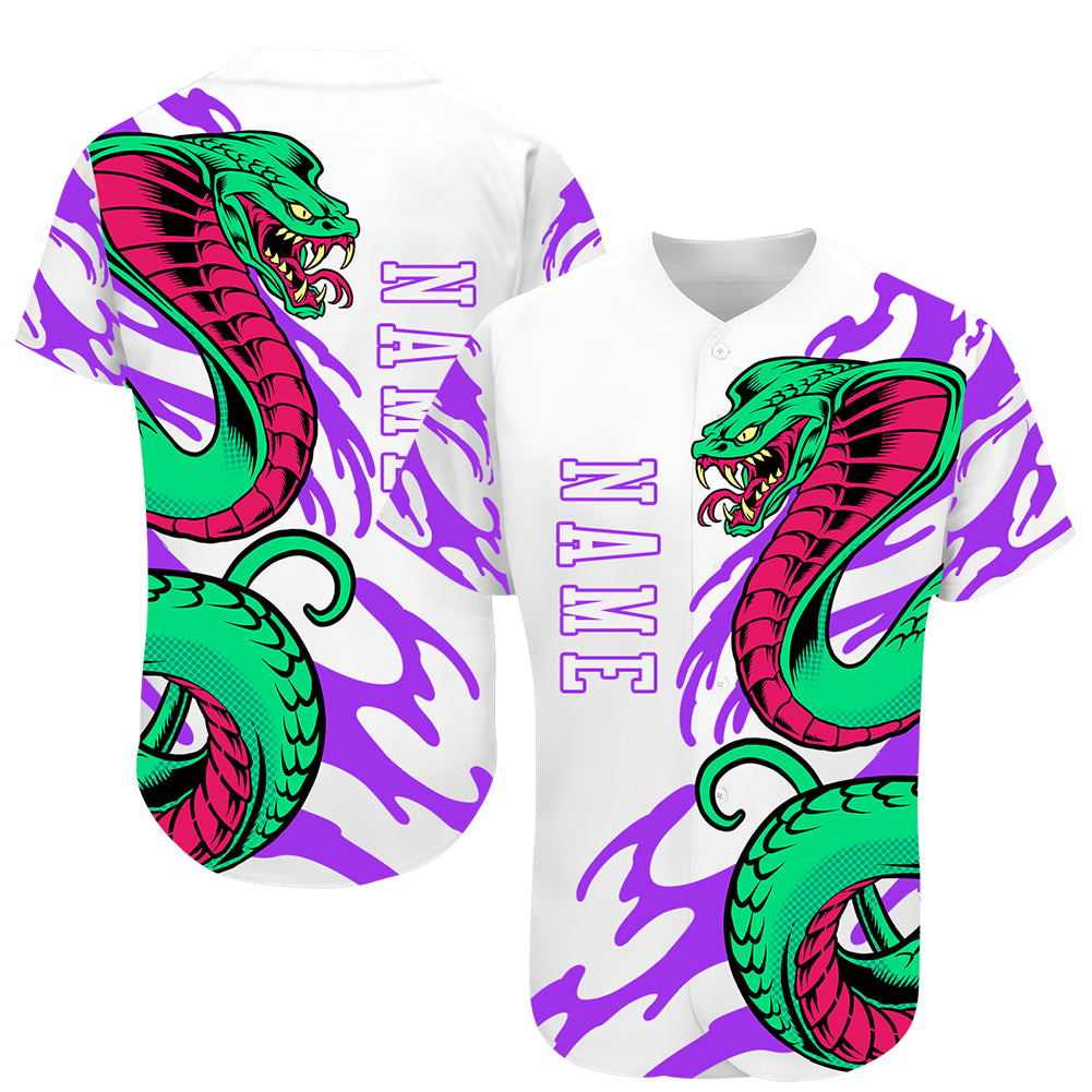 Mckenzieshoponline White White Purple 3D Snake Personalized Baseball Jersey For Fans