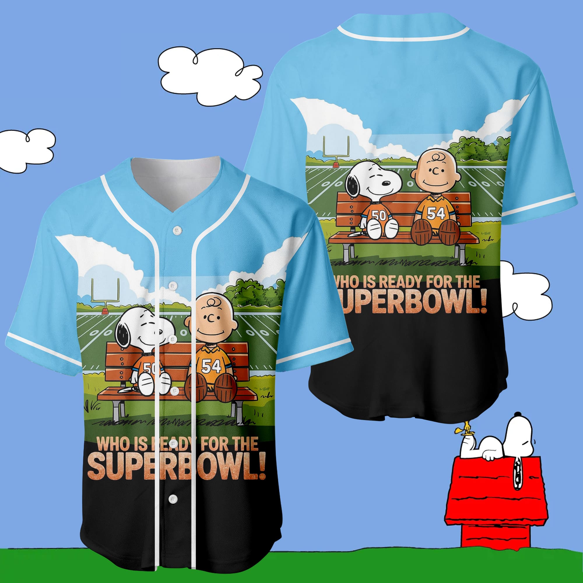 Jerseytrend Who Is Ready For The SuperBowl x Charlie Brown And Snoopy  Personalized Baseball Jersey For Fans