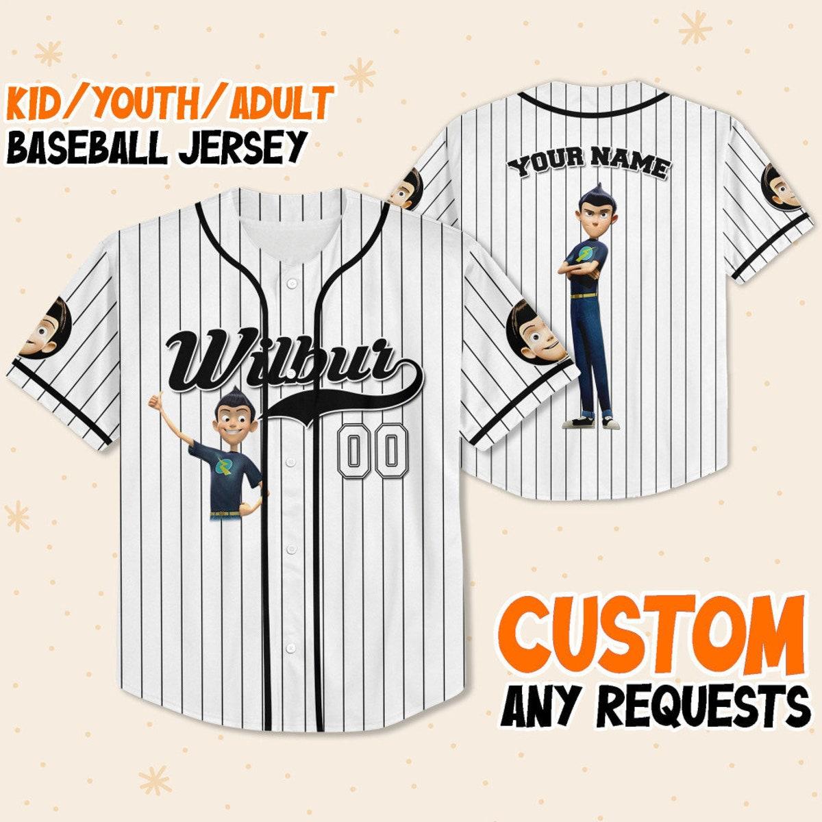 Mckenzieshoponline Wilbur Robinson Black White Meet The Robinsons Personalized Baseball Jersey For Fans