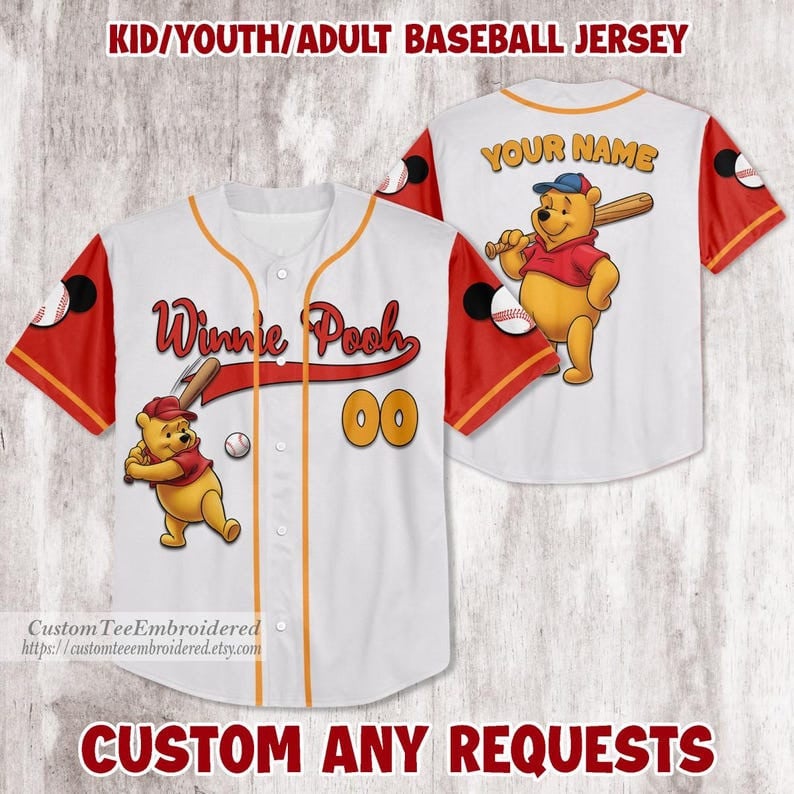 Mckenzieshoponline Winnie the Pooh Disney Personalized Baseball Jersey For Fans