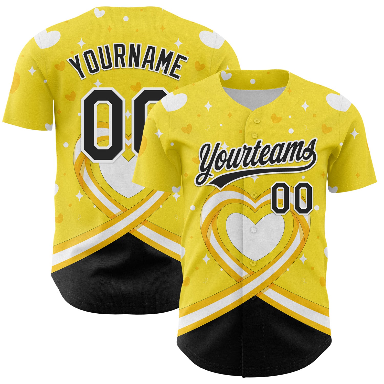 Mckenzieshoponline Yellow Black White 3D Bone Cancer Ribbon Personalized Baseball Jersey For Fans