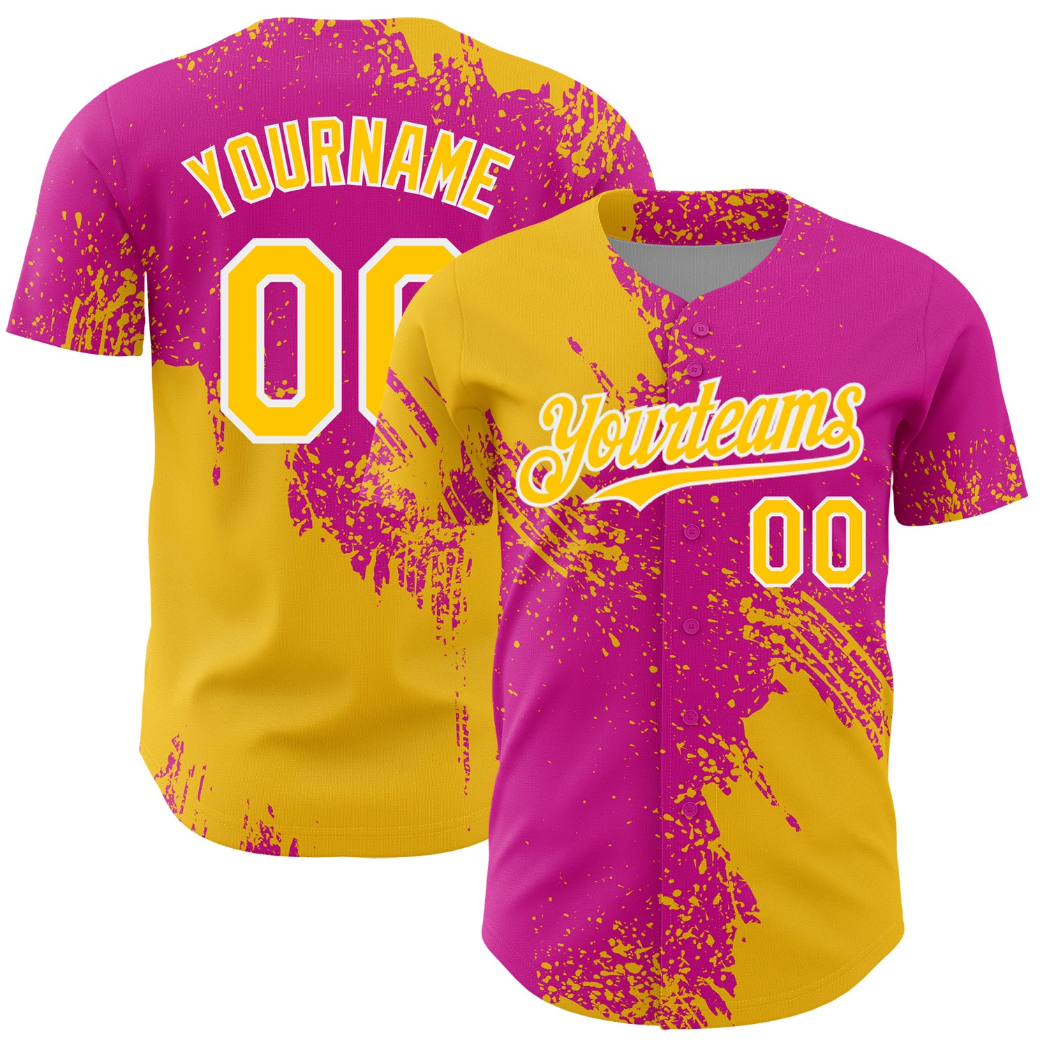 Mckenzieshoponline Yellow Deep Pink White 3D Pattern Design Abstract Brush Stroke Personalized Baseball Jersey For Fans