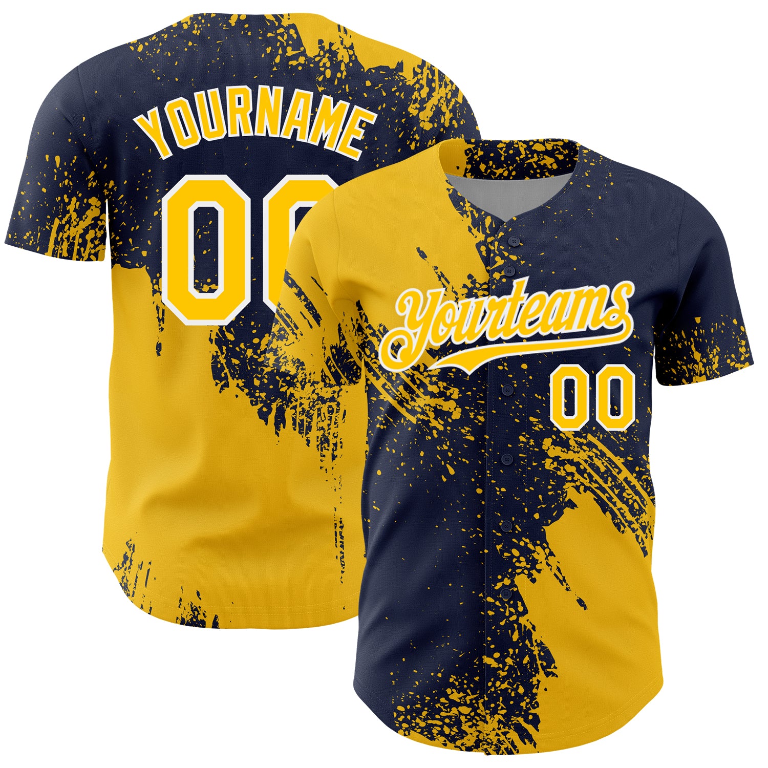 Mckenzieshoponline Yellow Navy White 3D Pattern Design Abstract Brush Stroke Personalized Baseball Jersey For Fans