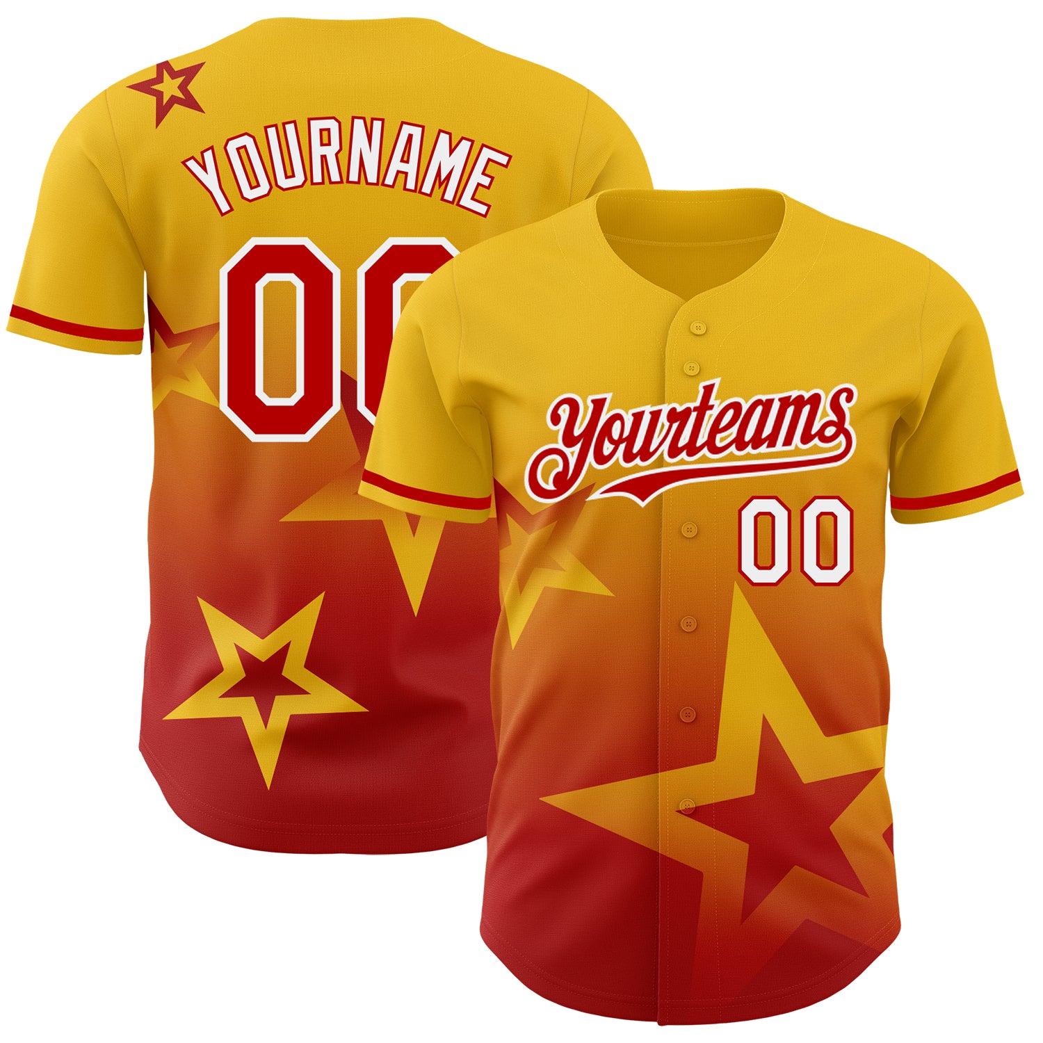 Mckenzieshoponline Yellow Red White 3D Pattern Design Gradient Style Twinkle Star Personalized Baseball Jersey For Fans