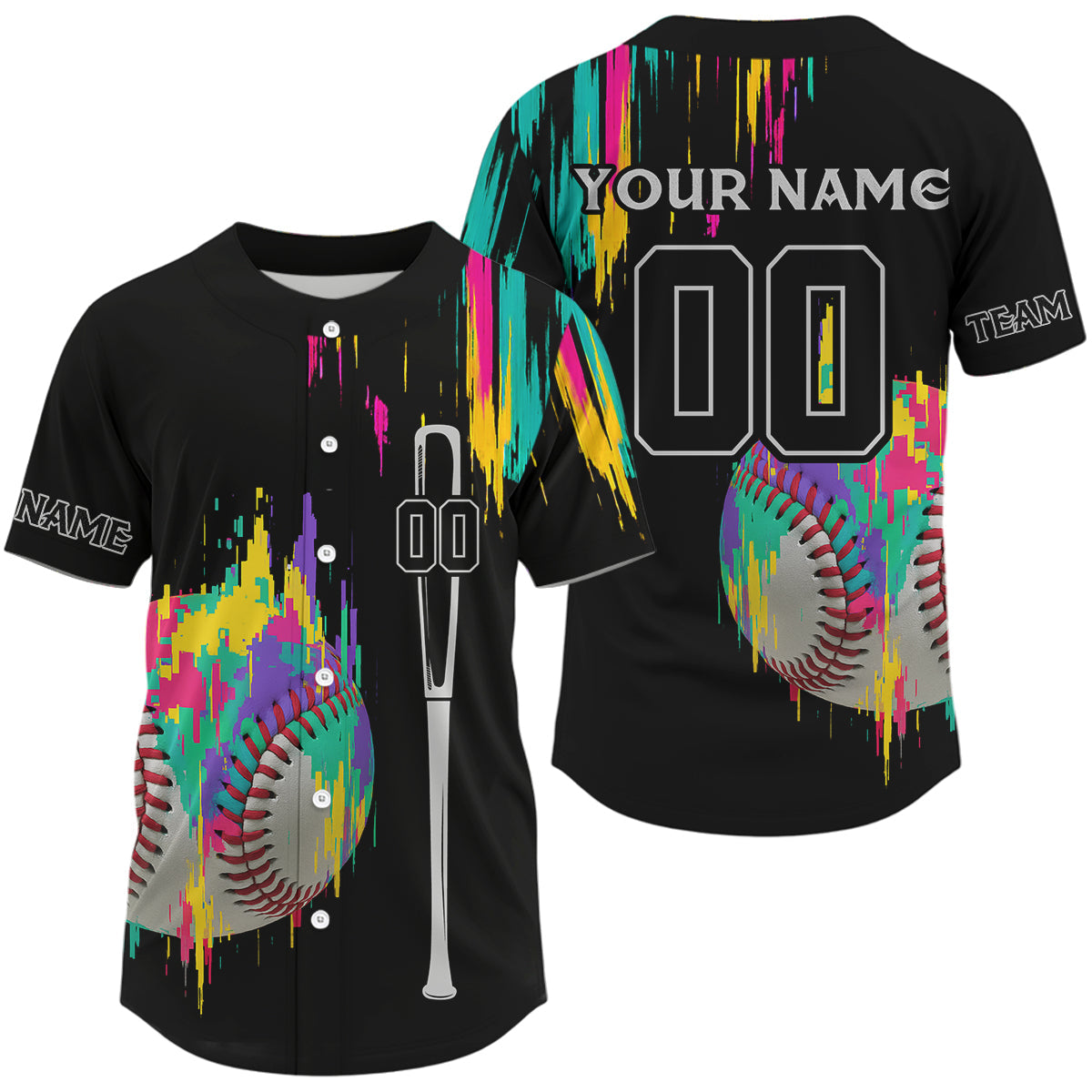 Mckenzieshoponline Youth Colorful Grunge Personalized Baseball Jersey For Fans