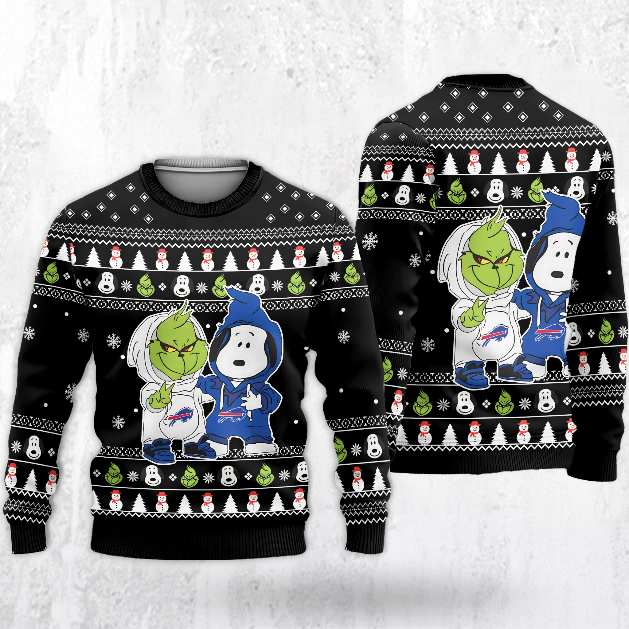 Buffalo Bills - Grinch And Snoopy Ugly Christmas Sweater