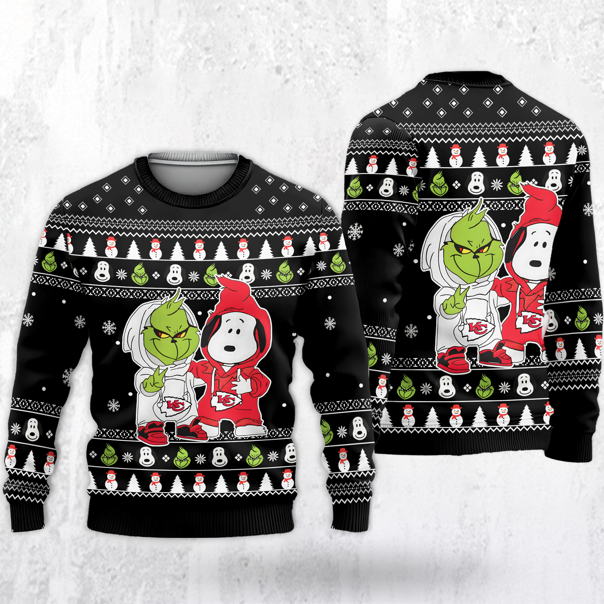 Kansas City Chiefs - Grinch And Snoopy Ugly Christmas Sweater