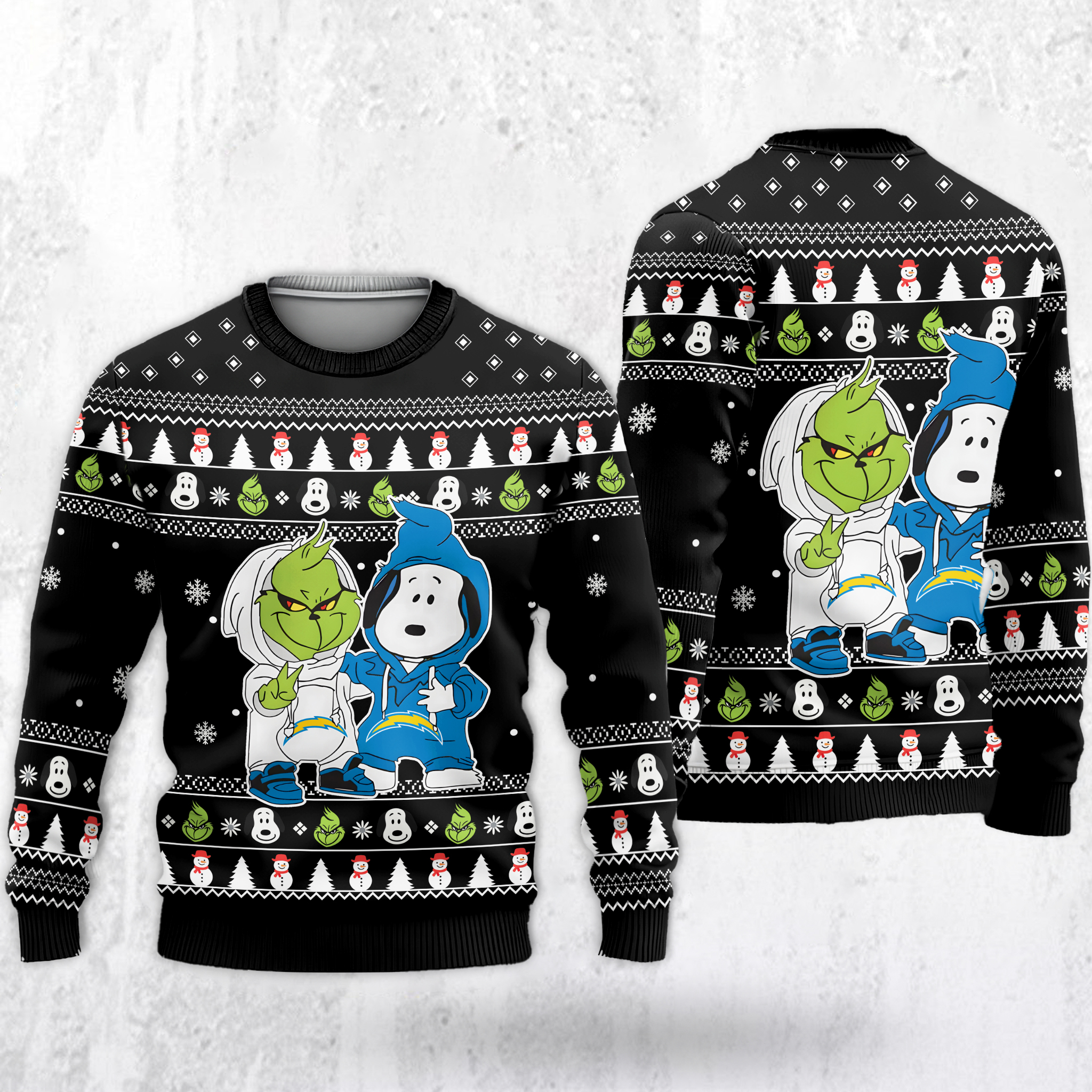 Los Angeles Chargers - Grinch And Snoopy Ugly Christmas Sweater