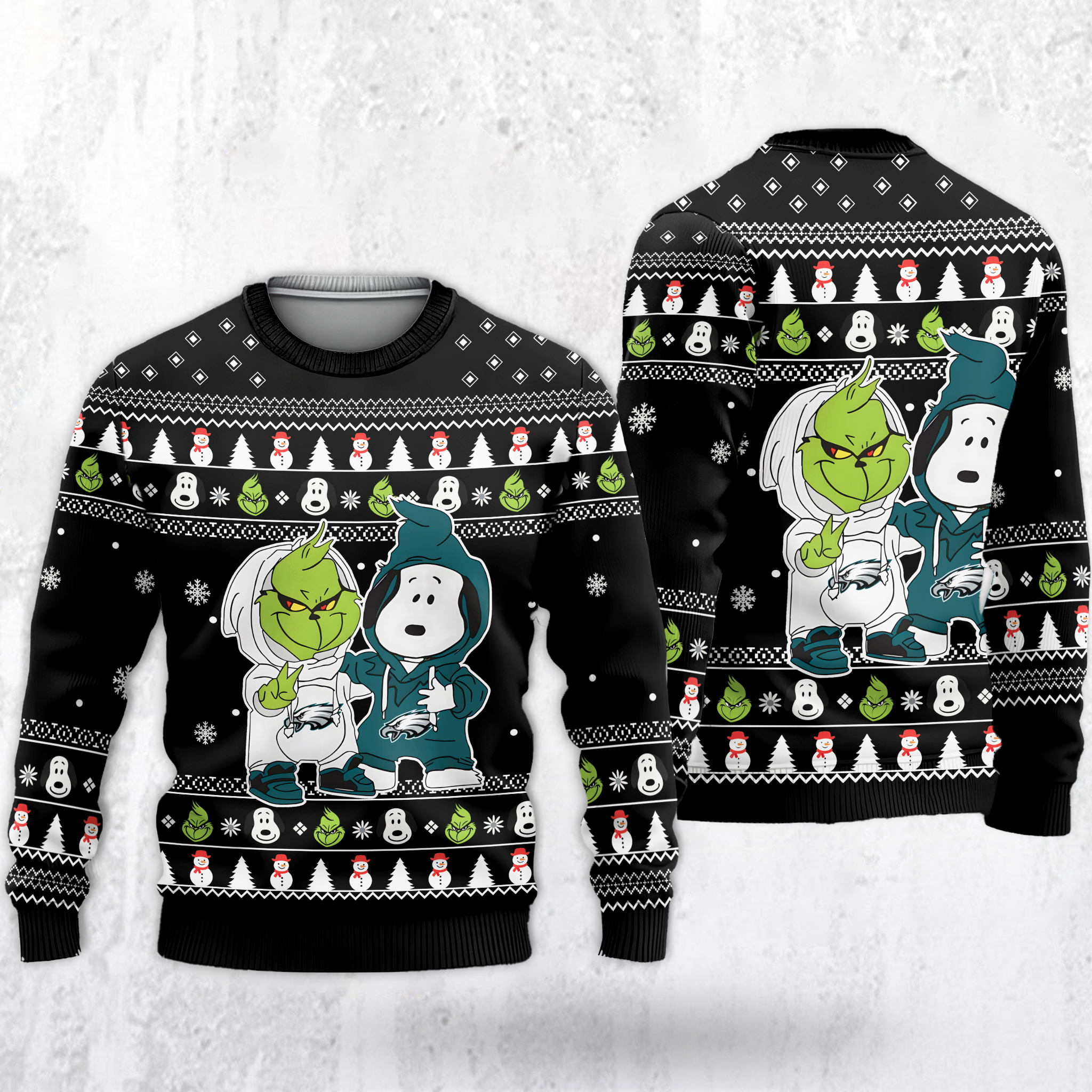 Philadelphia Eagles - Grinch And Snoopy Ugly Christmas Sweater