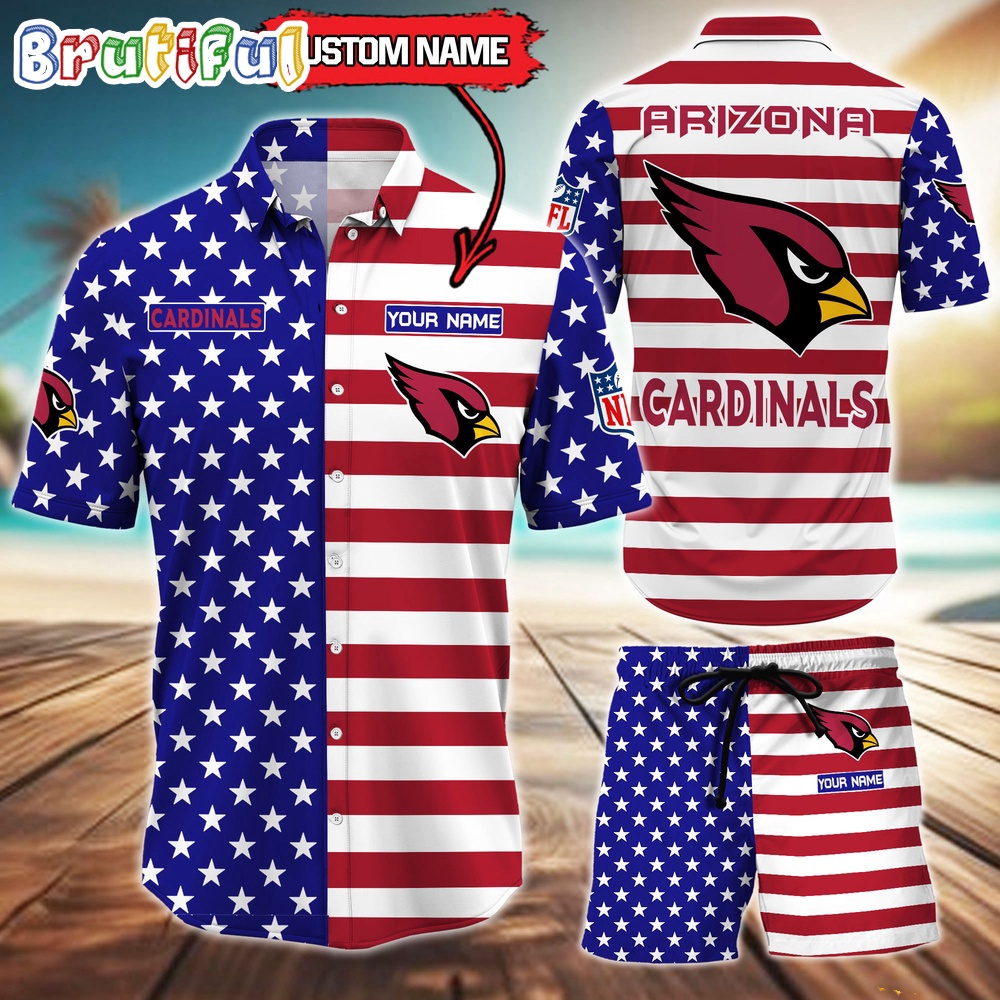 Arizona Cardinals American Flag Hawaii Shirt, NFL Sport American Flag Hawaiian Shirt And Shorts Set Mens