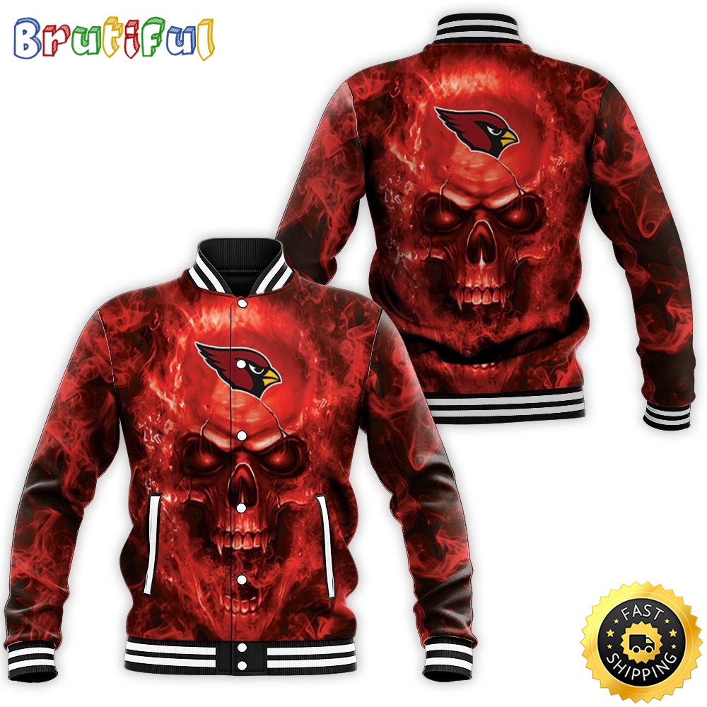 Arizona Cardinals Baseball Jacket Fans Skull