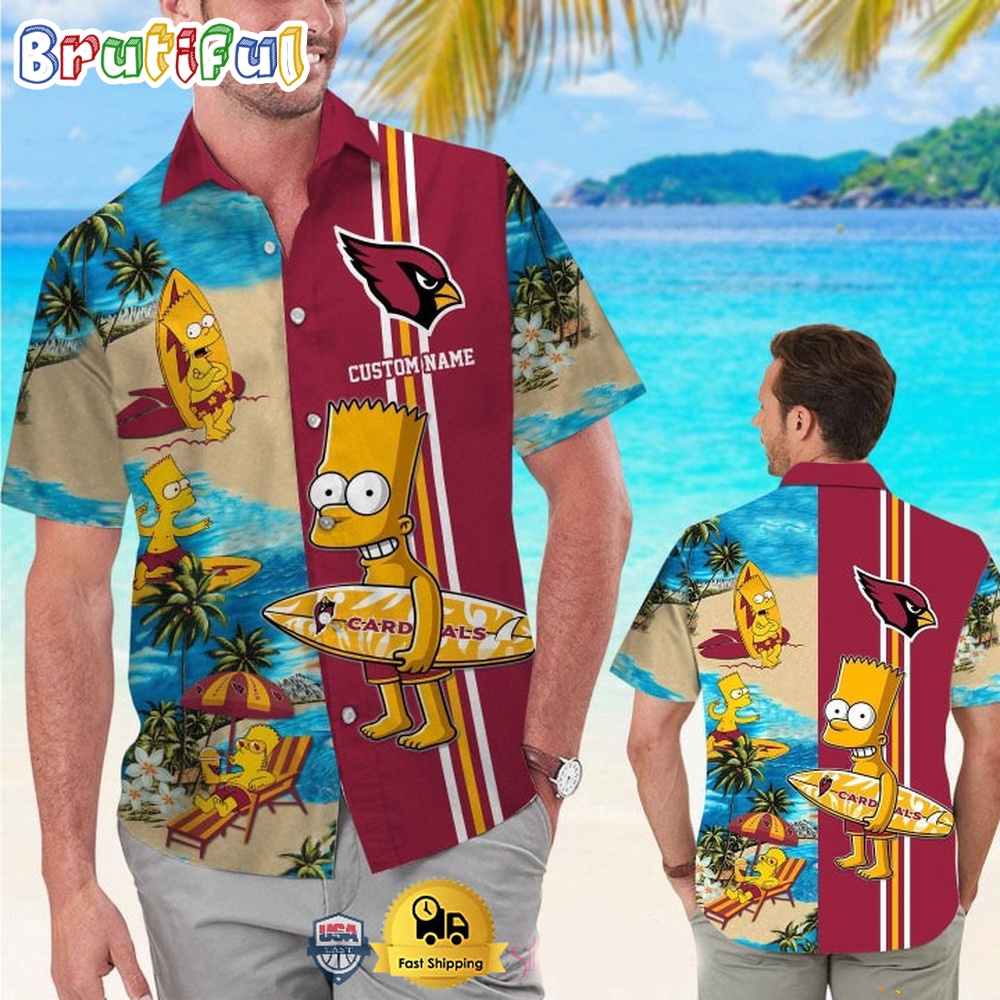 Custom Name NFL Arizona Cardinals Special Bart Simpson Tropical Hawaiian Shirt