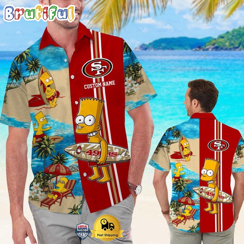 Custom Name NFL San Francisco 49ers Special Bart Simpson Tropical Hawaiian Shirt