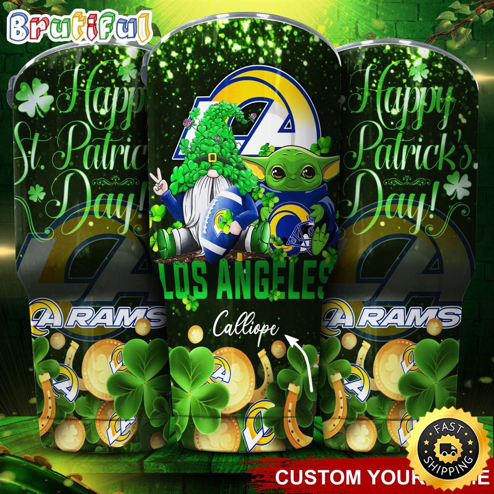 Custom Name NFL Los Angeles Rams Tumbler Baby Yoda Happy Patricks Day Tumbler