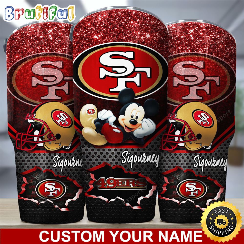 Custom Name NFL San Francisco 49ers Tumbler Mickey Mouse Tumbler For Football Fans