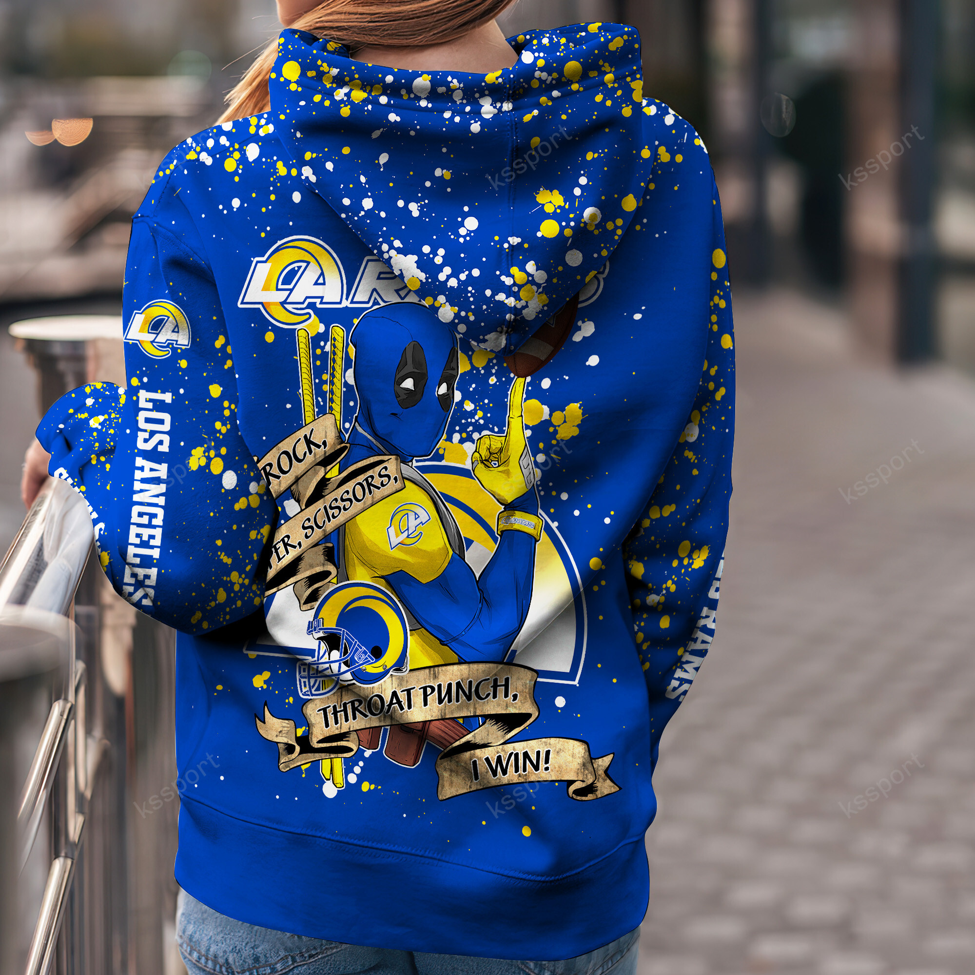 Custom NFL Los Angeles Rams Hoodie Leggings Rock Paper Scissors Throat Punch I Win Hoodie - Image 2