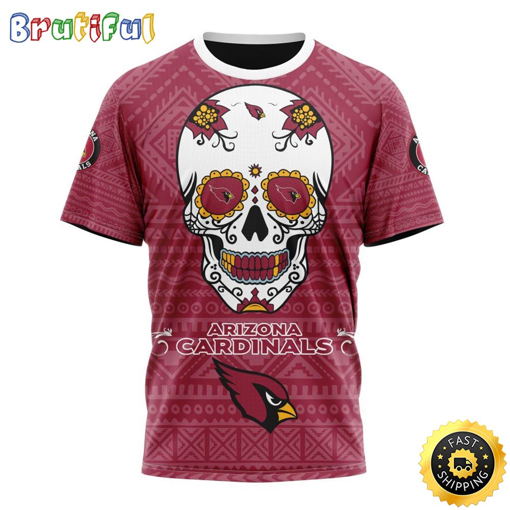 NFL Arizona Cardinals All Over Print 3D T Shirt Specialized Kits For Dia De Muertos Show Your Team Spirit