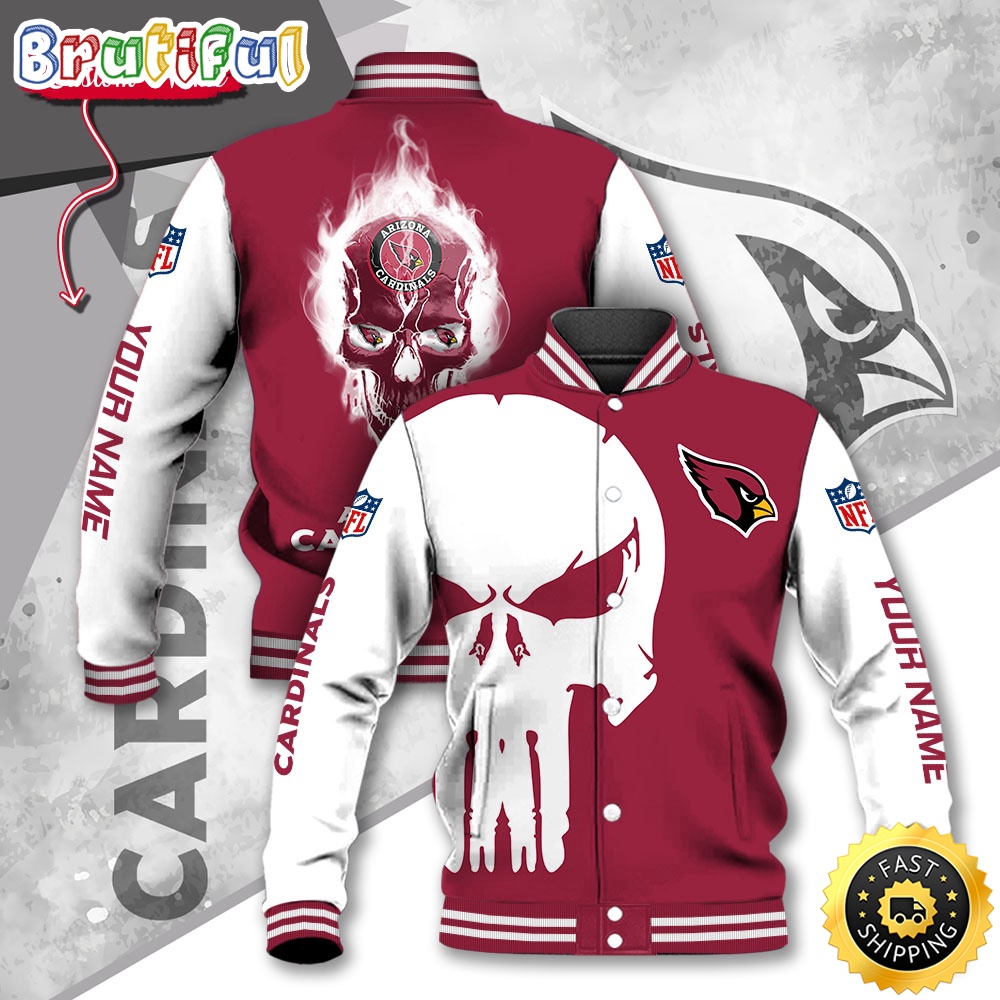NFL Arizona Cardinals Baseball Jacket Skull Print Jacket