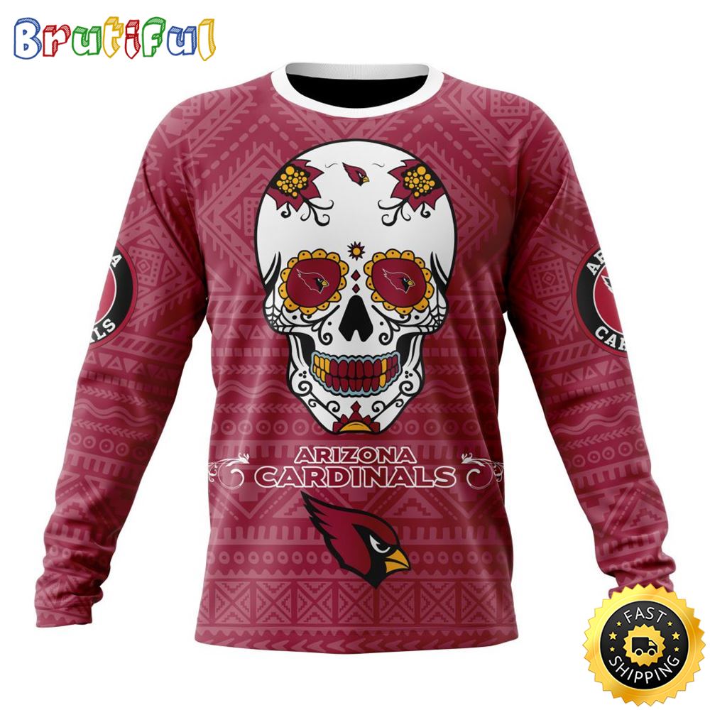 NFL Arizona Cardinals Crewneck Sweatshirt Specialized Kits For Dia De Muertos Show Your Team Spirit