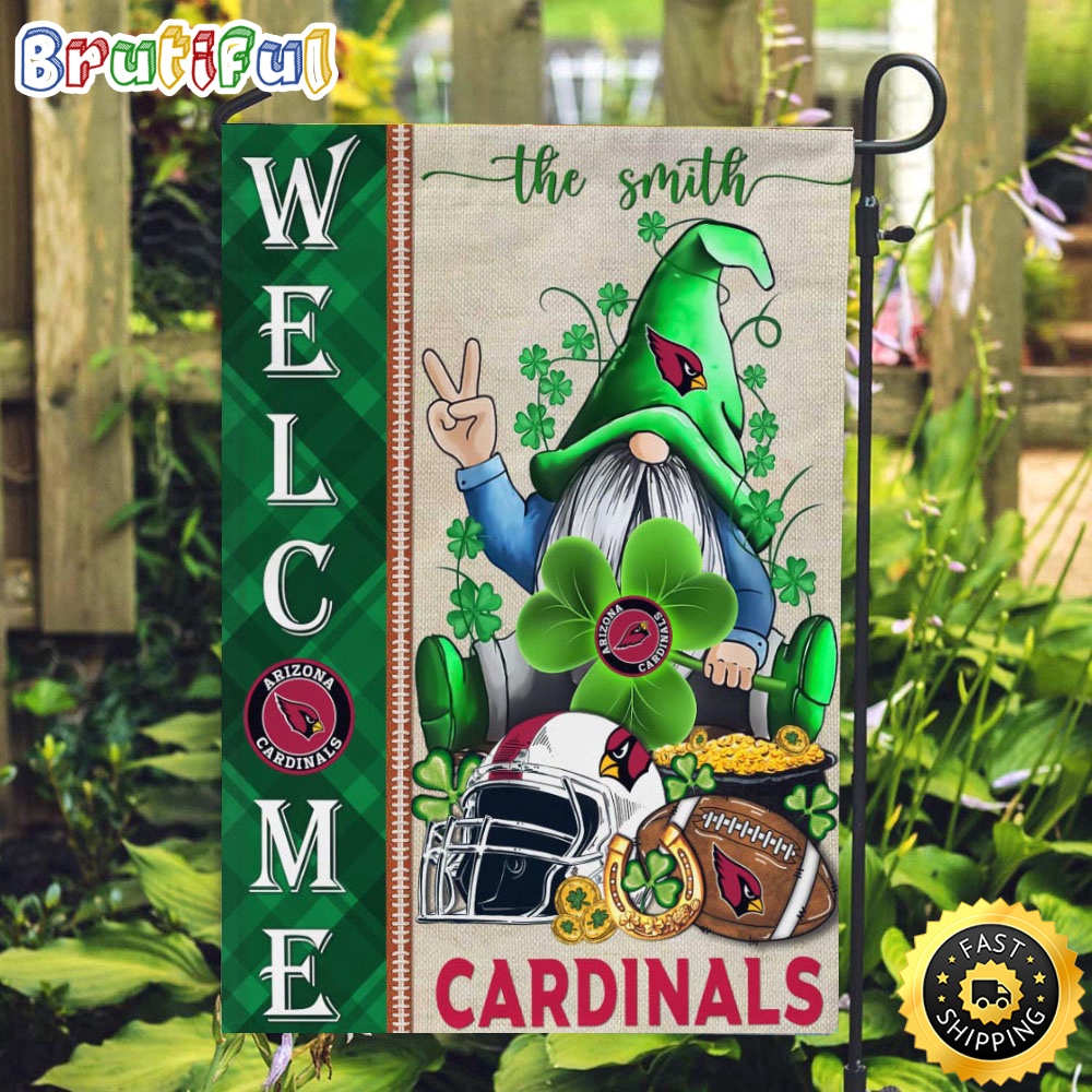 NFL Arizona Cardinals Garden Flag St Patricks Day Gnome Shamrock Welcome Garden Flag