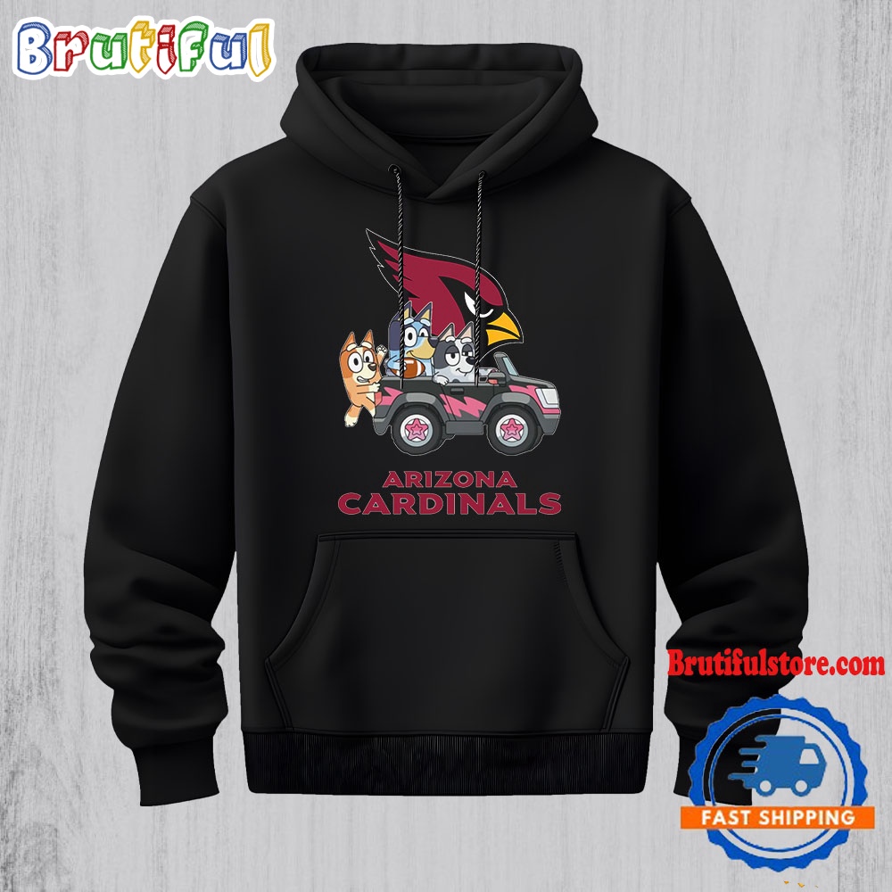 NFL Arizona Cardinals Special Bluey Bingo And Muffin In The Car Hoodie, Football Bluey 2D Shirt