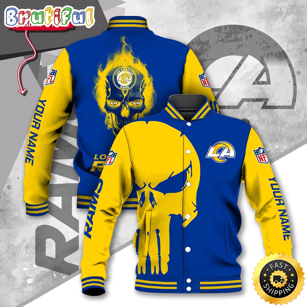 NFL Los Angeles Rams Baseball Jacket Skull Print Jacket