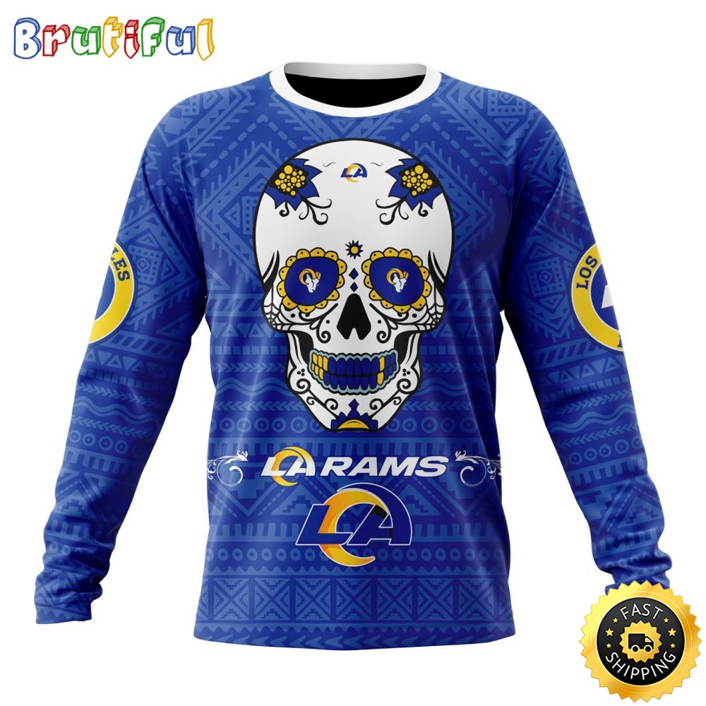NFL Los Angeles Rams Crewneck Sweatshirt Specialized Kits For Dia De Muertos Show Your Team Spirit