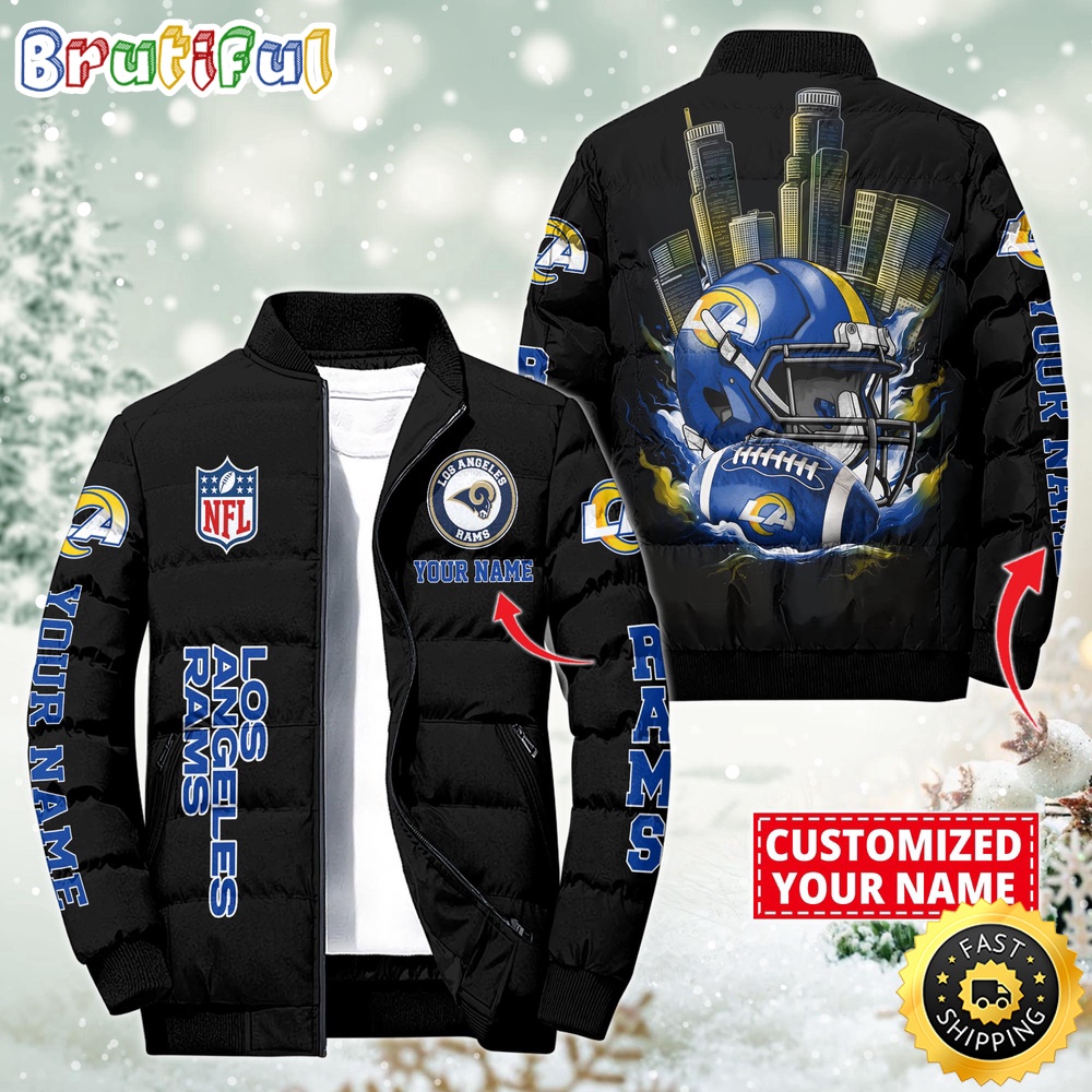 NFL Los Angeles Rams Puffer Jacket City Logo Print Jacket For Fans
