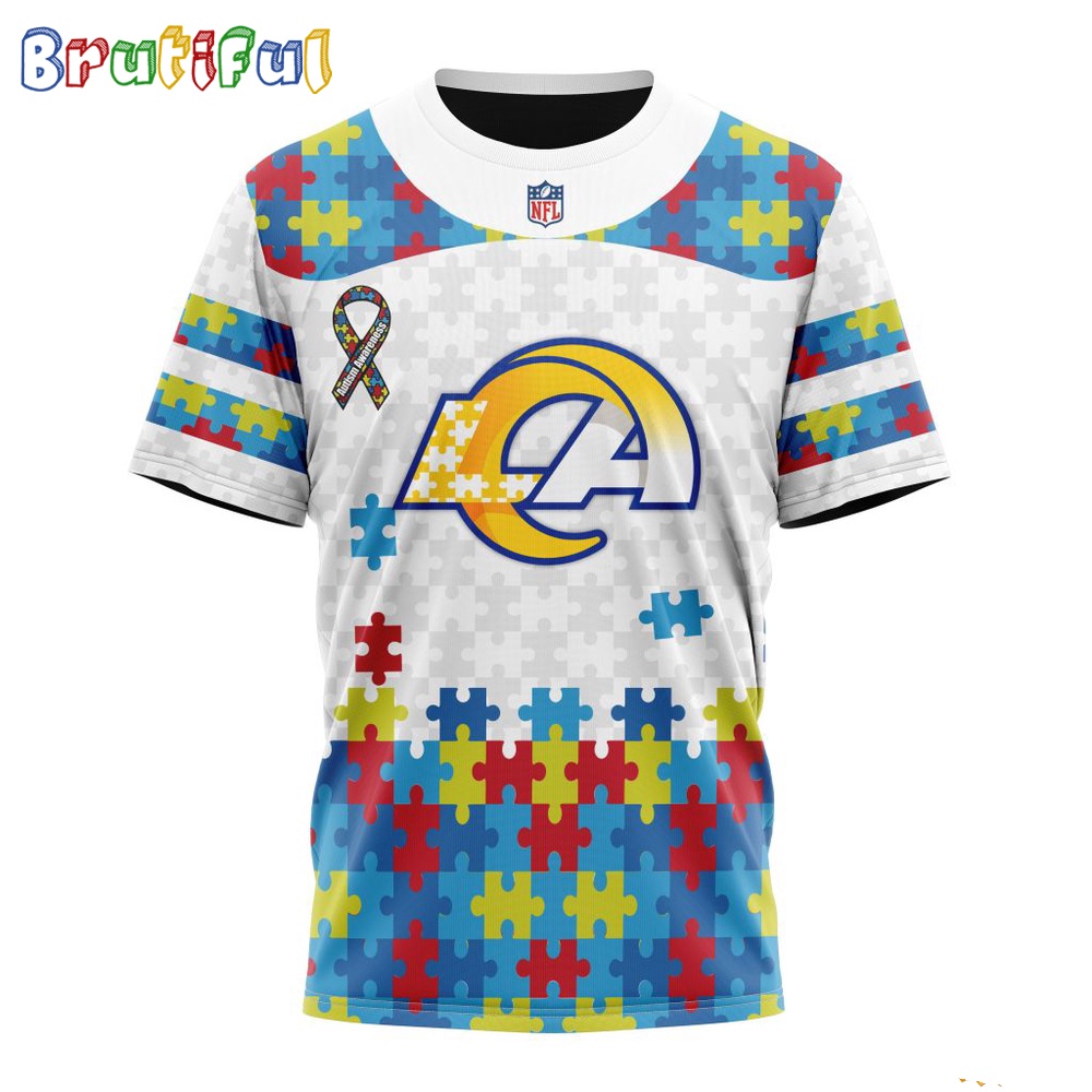 NFL Los Angeles Rams T-Shirt Special Autism Awareness Design 3D T-Shirt