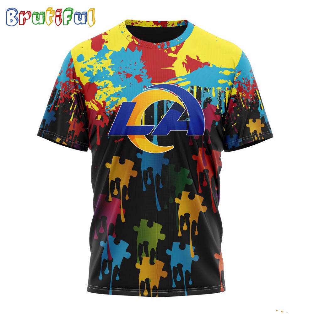 NFL Los Angeles Rams T-Shirt Special Autism Awareness Design Football T-Shirt