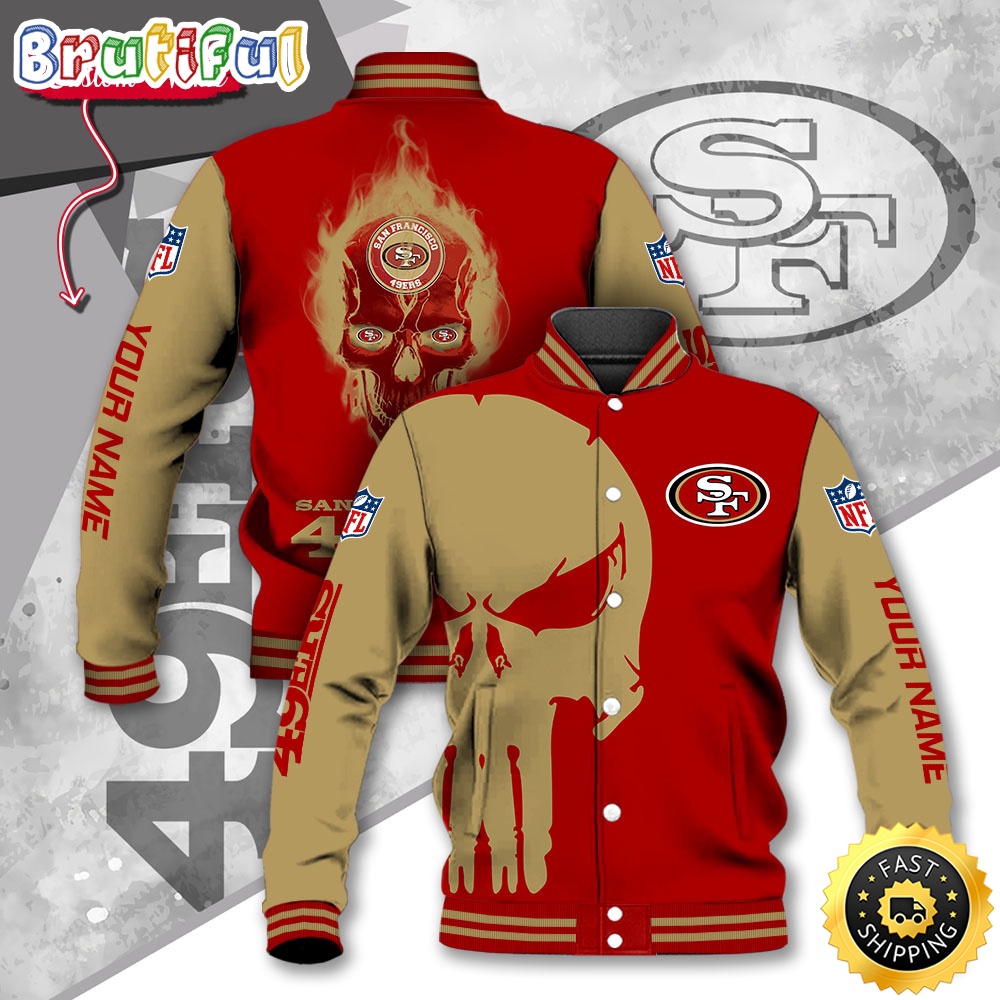 NFL San Francisco 49ers Baseball Jacket Skull Print Jacket