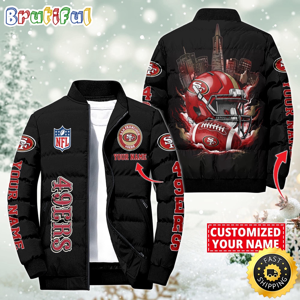 NFL San Francisco 49ers Puffer Jacket City Logo Print Jacket For Fans