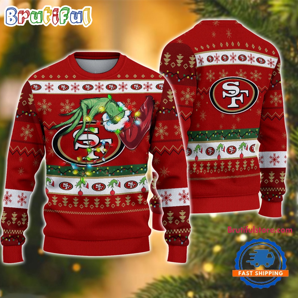 NFL San Francisco 49ers Special Grinch's Hand Football Christmas Ugly Sweater