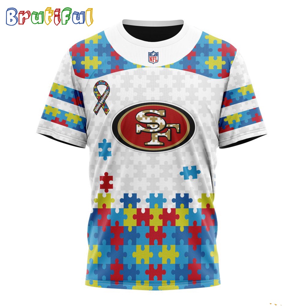 NFL San Francisco 49ers T-Shirt Special Autism Awareness Design 3D T-Shirt