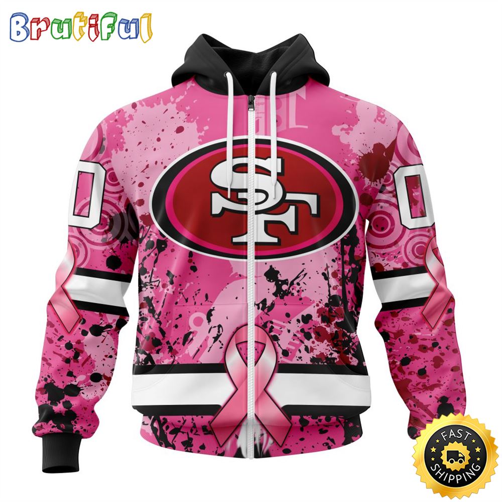 NFL San Francisco 49ers All Over Print Zip Hoodie 3D I Pink I Can In October We Wear Pink Breast Cancer Unisex Hoodie