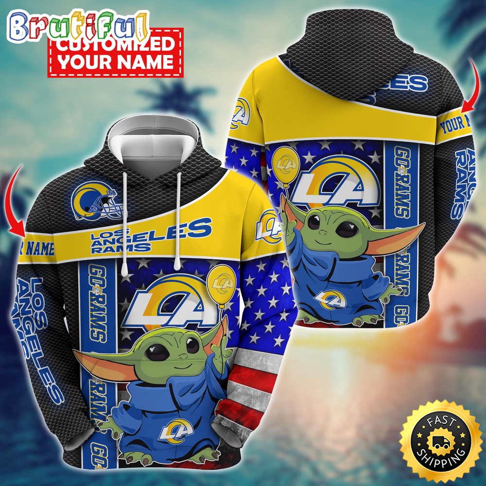 Personalized NFL Los Angeles Rams Hoodie Baby Yoda Unisex Hoodie