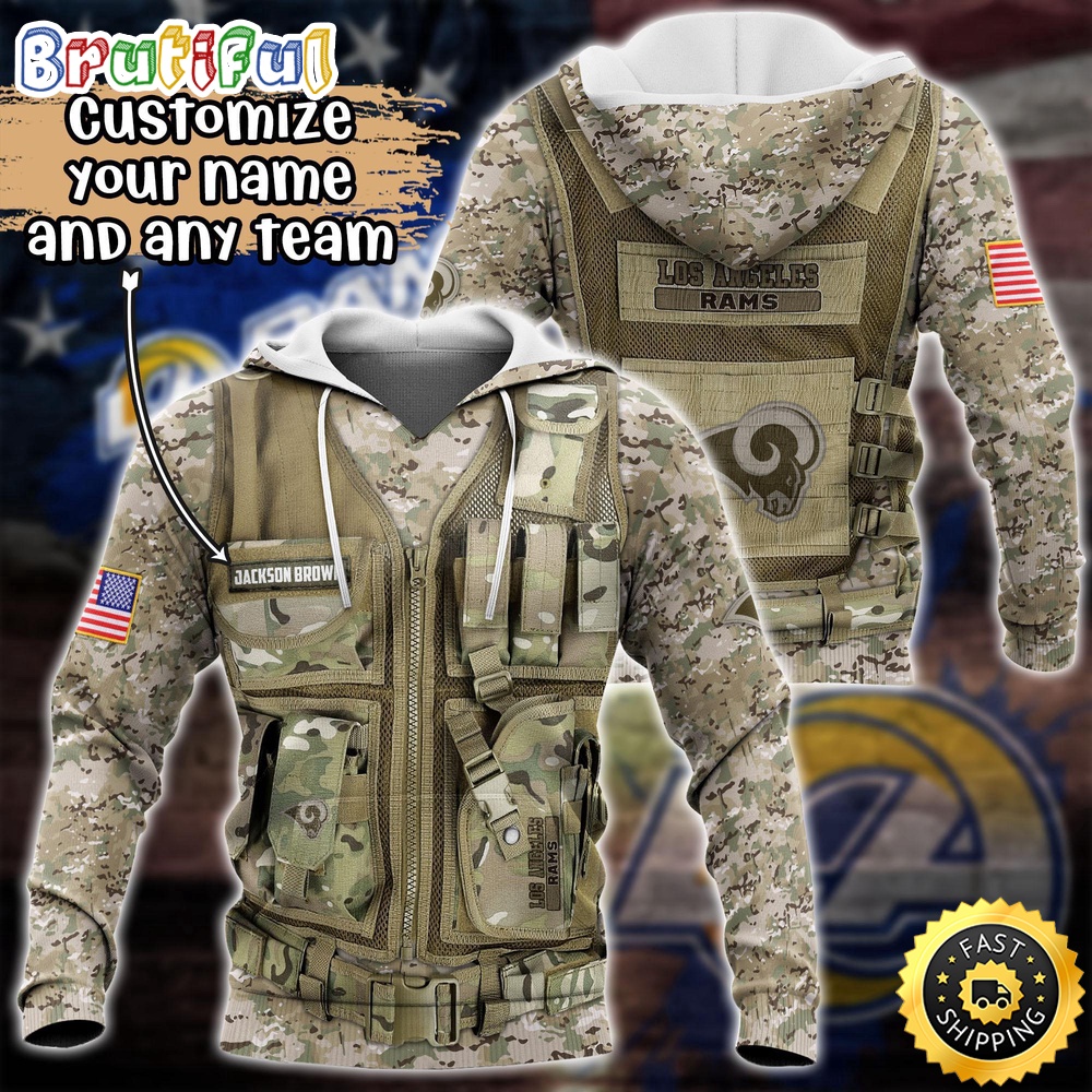 Personalized NFL Los Angeles Rams Hoodie Camo Military Hoodie