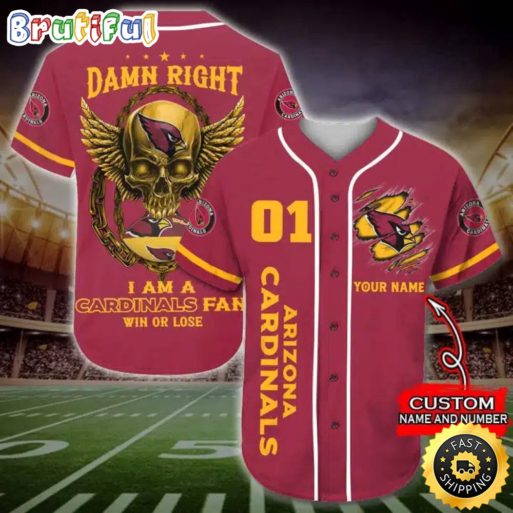 Personalized NFL Arizona Cardinals Baseball Jersey Art Skull