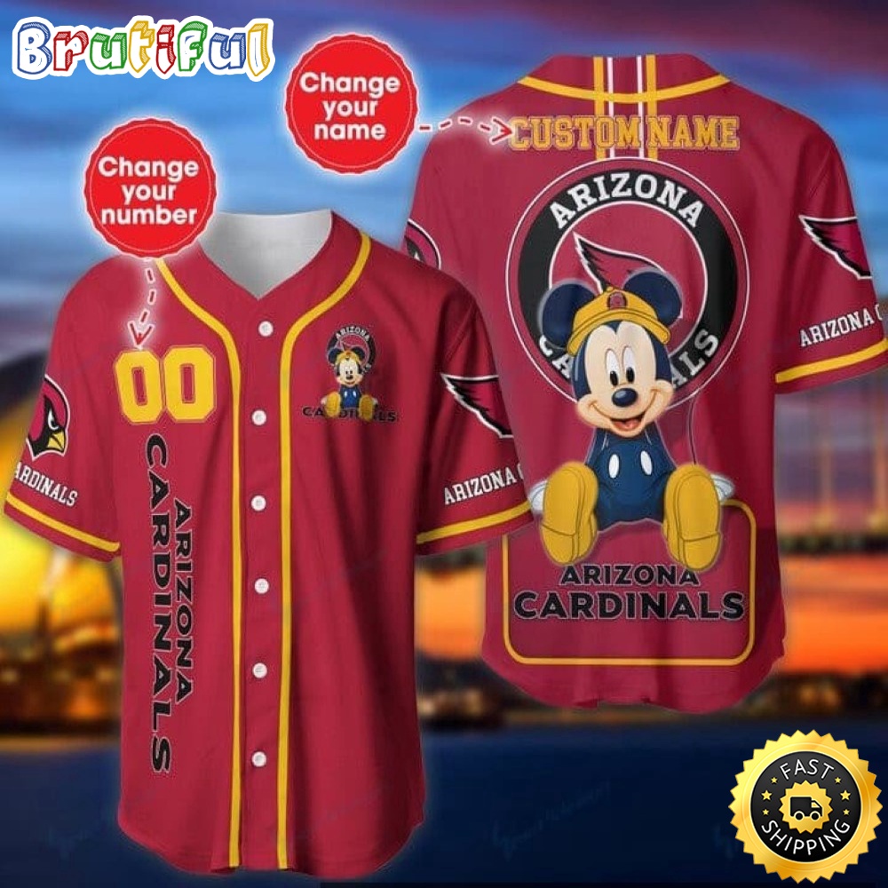 Personalized NFL Arizona Cardinals Baseball Jersey Mickey Mouse