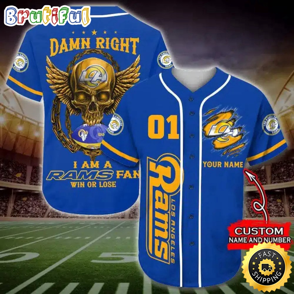 Personalized NFL Los Angeles Rams Baseball Jersey Art Skull