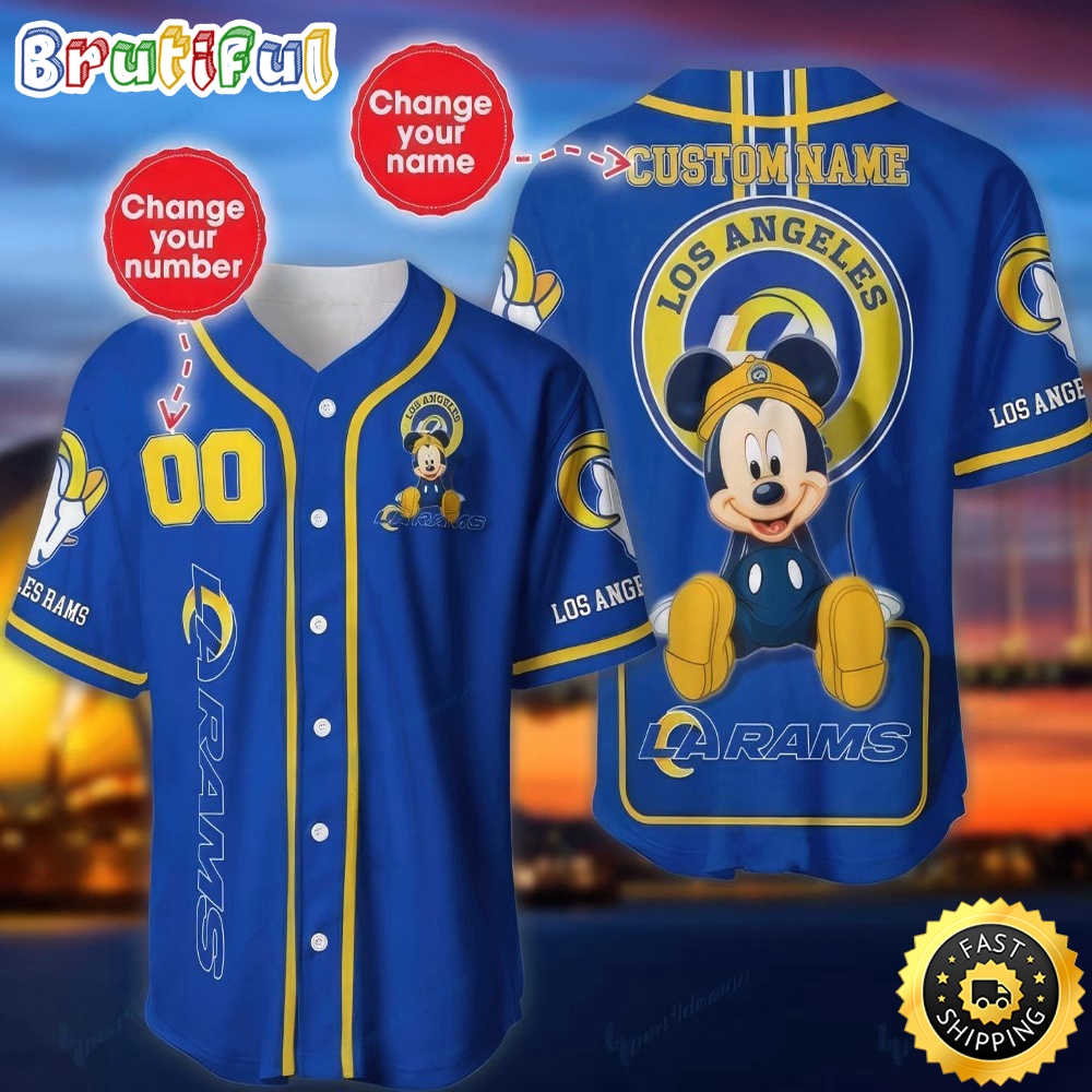 Personalized NFL Los Angeles Rams Baseball Jersey Mickey Mouse