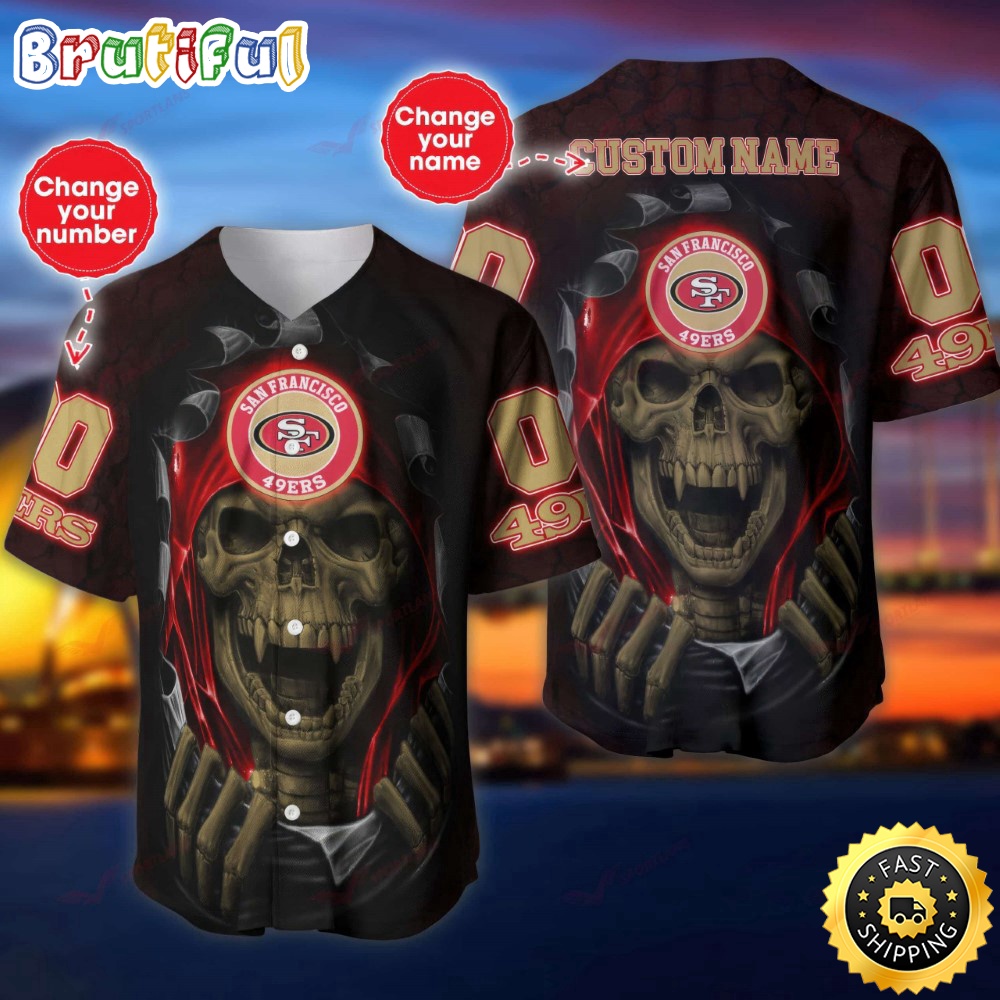 Personalized NFL San Francisco 49ers Baseball Jersey Vampire Skull