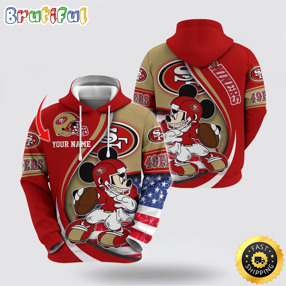 Personalized NFL San Francisco 49ers Hoodie Mickey Mouse 100 Year Anniversary