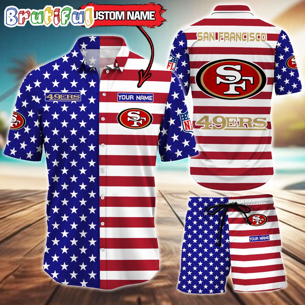 San Francisco 49ers American Flag Hawaii Shirt, NFL Sport American Flag Hawaiian Shirt And Shorts Set Mens