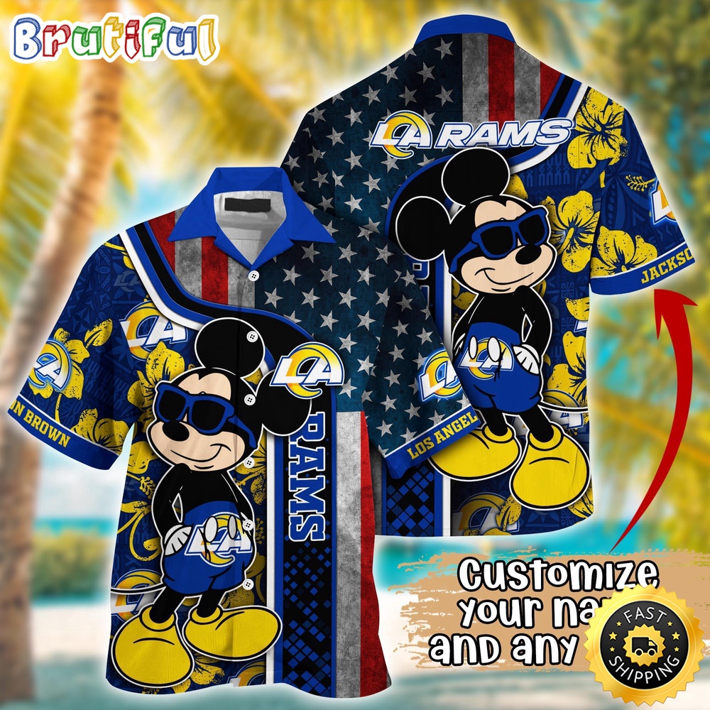 Customized NFL Los Angeles Rams Hawaiian Shirt Mickey Mouse Tropical Shirt