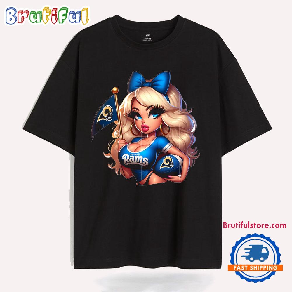 Girl Hold Flag Cheer Football Team Win Super Bowl Los Angeles Rams T Shirt