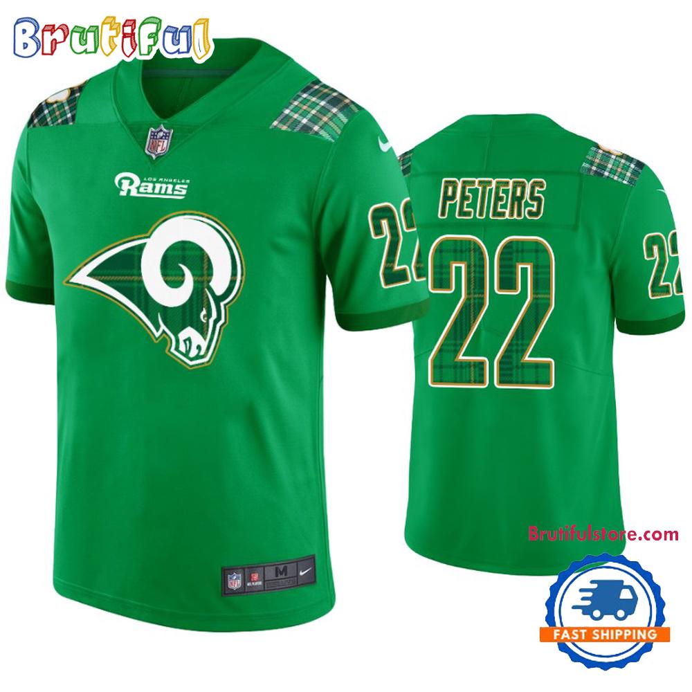 Los Angeles Rams #22 Marcus Peters Jersey St. Patricks Day Kelly Green Lucky Football Jersey