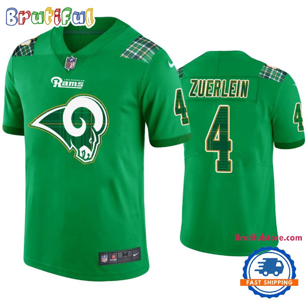 Los Angeles Rams #4 Greg Zuerlein Jersey St. Patricks Day Kelly Green Lucky Football Jersey