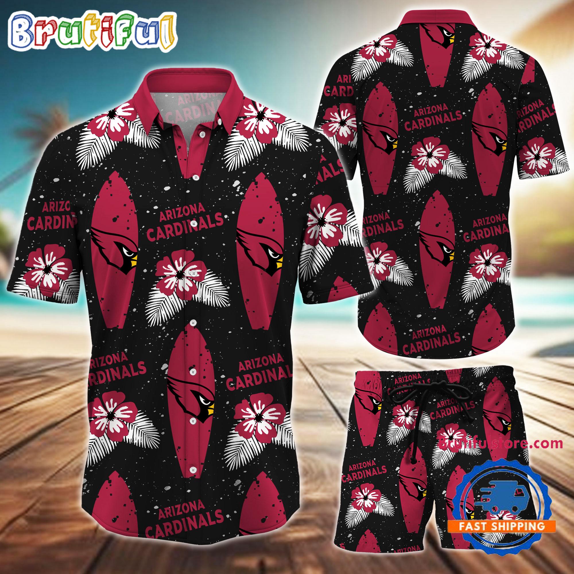 NFL Arizona Cardinals Flower Pattern Hawaiian Shirt And Shorts, Football Summer Hawaiian Set